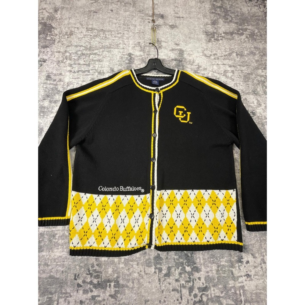 Vtg Birch Bros Women's XL Colorado Buffaloes Cardigan Argyle Grandmacore Preppy